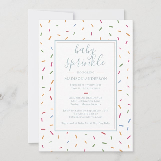 Convites Chuva de Confetes Baby Sprinkle Chã de Bebê (Frente)