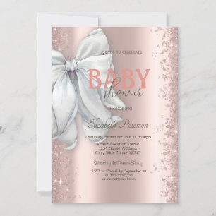 Convites Chuva de Confetes em Dourado Rosa com Laço Branco