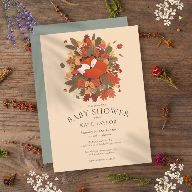 Convites Chuva de Confetes Festa de Bebê Raposa Florestal R (Rustic Woodland Fox Cub Baby Shower Sprinkle Invitation)