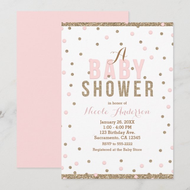 Convites Chuva de Confetes Rosa e Dourado Aniversário de Be (Frente/Verso)