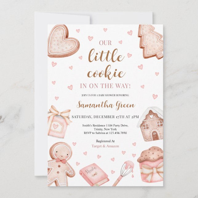 Convites Chuva de Cookies Rosa para Chás de Bebê (Frente)