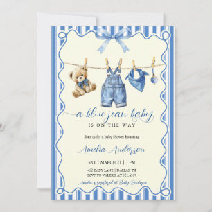 Convites Chuva de Cor Azul Jean Baby Teddy Urso Babá Shower