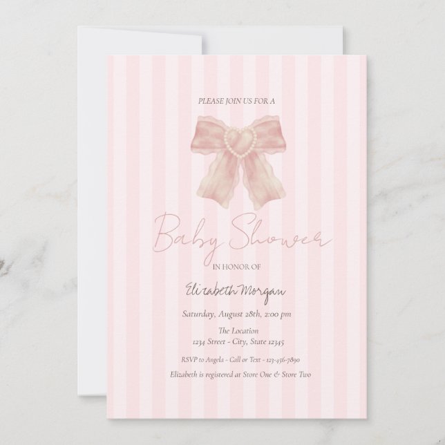 Convites Chuva de cor-de-rosa em aquarela Baby Shower (Frente)