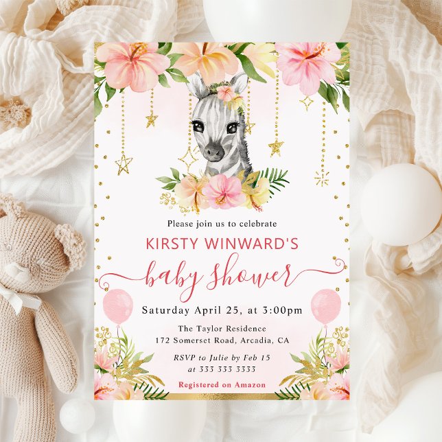 Convites Chuva de Cor Floral da Selva Zebra Baby Shower (Criador carregado)