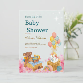 Convites Chuva de Cor Teddy Bear Balão de Ar Quente Baby Sh