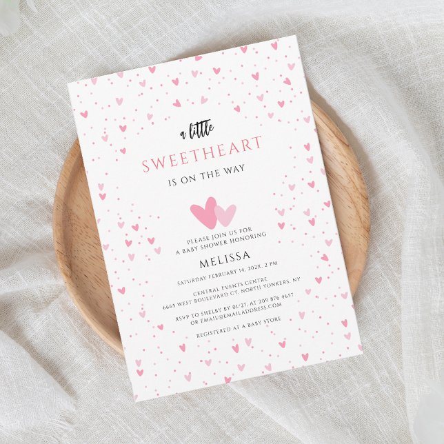 Convites Chuva de Corações de Aquarela Namorada Festa de Be (Pink Hearts Girl Baby Shower Invitation)