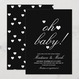 Convites Chuva de Corações Minimalista Preto Baby Shower 