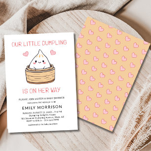 Convites Chuva de Corações Pequena Menina Dumpling Baby Sho