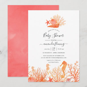 Convites Chuva de Coral Vivo Aquarela Baby Shower Debaixo d