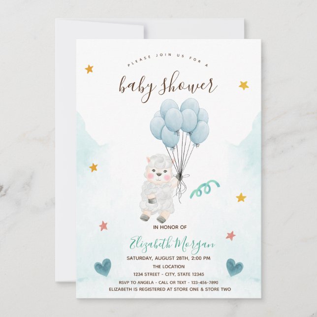 Convites Chuva de Cordeirinhos Baby Shower  (Frente)