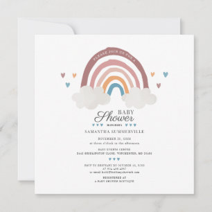 Convites Chuva de Cores Água-forte Script Baby Shower