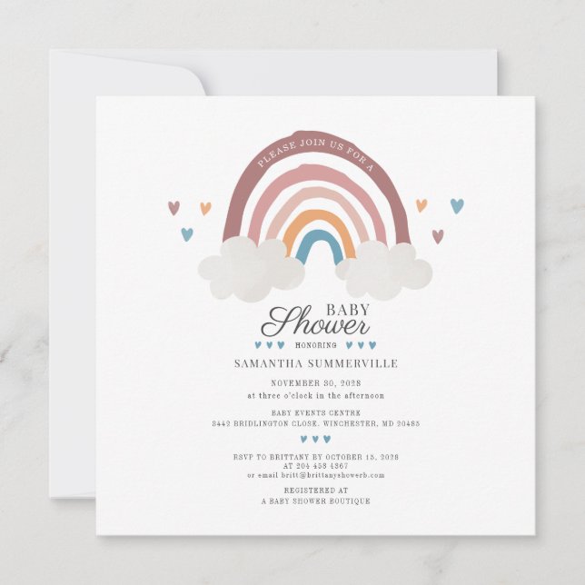 Convites Chuva de Cores Água-forte Script Baby Shower (Frente)