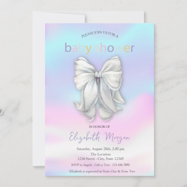 Convites Chuva de Cores Arco Holográfico Baby Shower  (Frente)