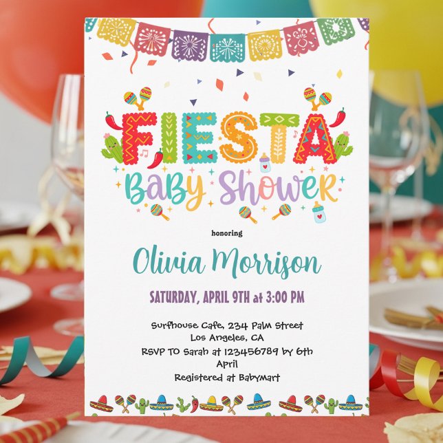 Convites Chuva de Cores Baby Shower Fiesta (Criador carregado)