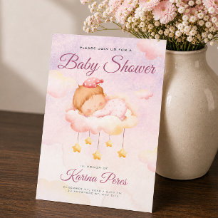 Convites Chuva de cores Baby Shower Rosa Suave É uma Menina