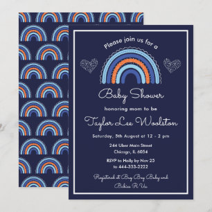Convites Chuva de Cores Boho Azul Marinho Baby Shower