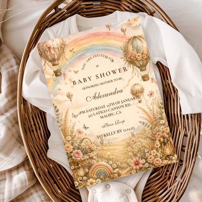 Convites Chuva de Cores Boho Chá de Bebê Elegante (Criador carregado)