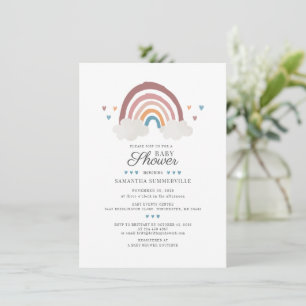 Convites Chuva de Cores Boho Chic para Chá de Bebê em Letra