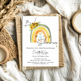 Convites Chuva de Cores Boho com Bebê de Chuveiro de Girass
