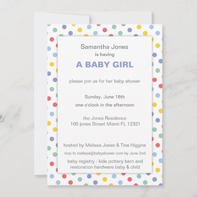 Convites Chuva de Cores com Pontos Baby Shower (Frente)