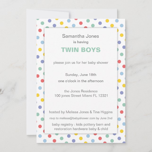Convites Chuva de Cores com Pontos Baby Shower (Frente)