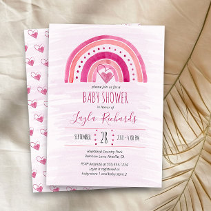 Convites Chuva de Cores Coração Aguarela Rosa Baby Shower