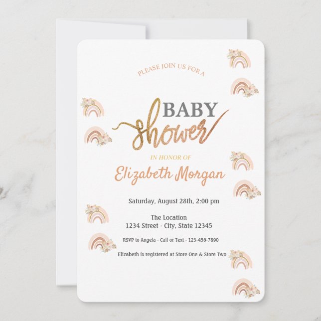 Convites Chuva de Cores em Aquarela Flores Boho Baby Shower (Frente)