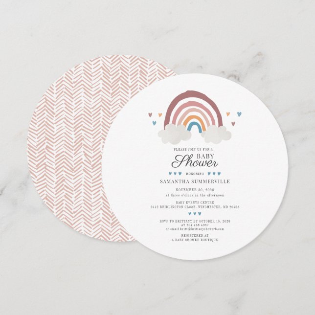 Convites Chuva de Cores em Aquarela para Chás de Bebê Elega (Frente/Verso)