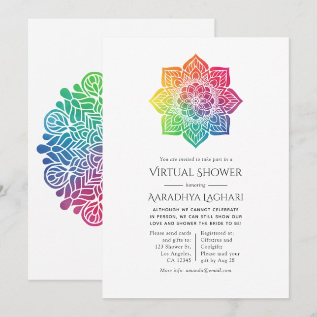 Convites Chuva de Cores Mandala Indiana Virtual (Frente/Verso)