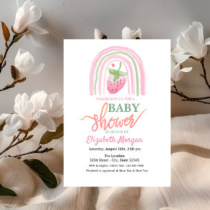 Convites Chuva de cores Morango Baby Shower em Aquarela  