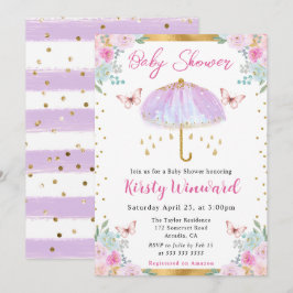 Convites Chuva de Cores Roxo Dourado Primavera Guarda-Chuva