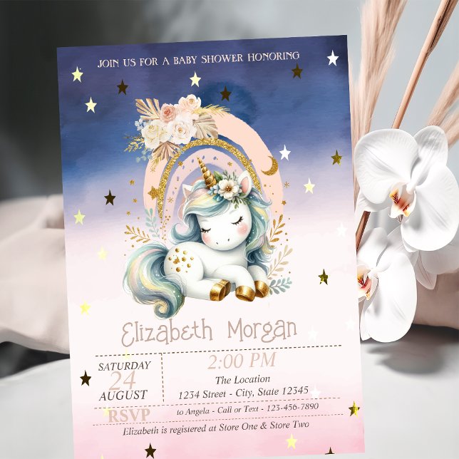 Convites Chuva de Cores Unicórnio Estrelas Ombre Baby Showe (Criador carregado)
