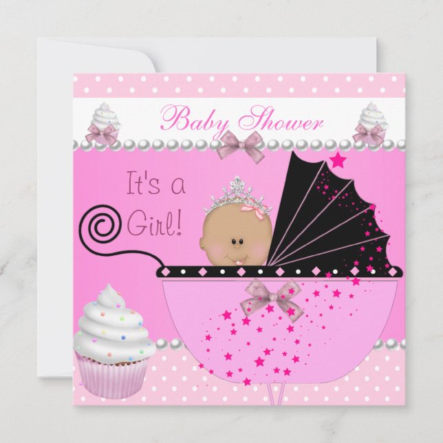 Convites Chuva de Cupcake Rosa de Chuveiro de Bebê Princesa (Frente)