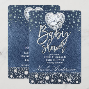 Convites Chuva de Diamantes Blue Jean Denim & Brilho Baby S