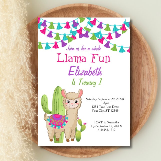 Convites Chuva de Diversão com Llama Rosa Roxo Cactus Chá d (Llama Fun Baby Shower invitation. Printed or Digital Download.)