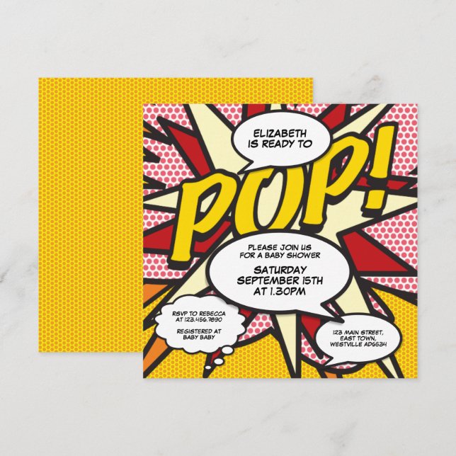 Convites Chuva de Diversão Moderna para Bebê - Comic (Frente/Verso)