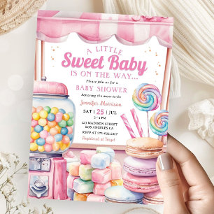 Convites Chuva de Doces Baby Shower Menina Rosa Doce