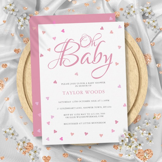 Convites Chuva de Doces Oh Baby Corações Rosas Bebe (Oh Baby Pretty Pink Hearts Baby Shower Sprinkle Invitation)