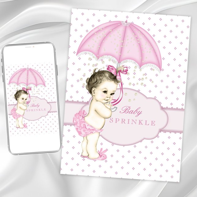 Convites Chuva de Doces para Bebê Menina Rosa (Cute sprinkle baby shower invitation. Instant download and printed invitations available.)