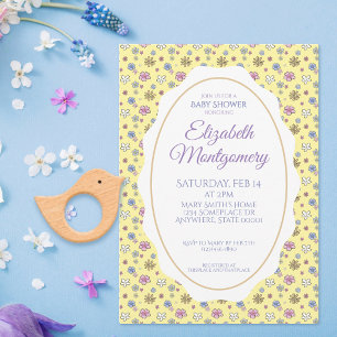 Convites Chuva de Doçura Floral Amarela para Menina