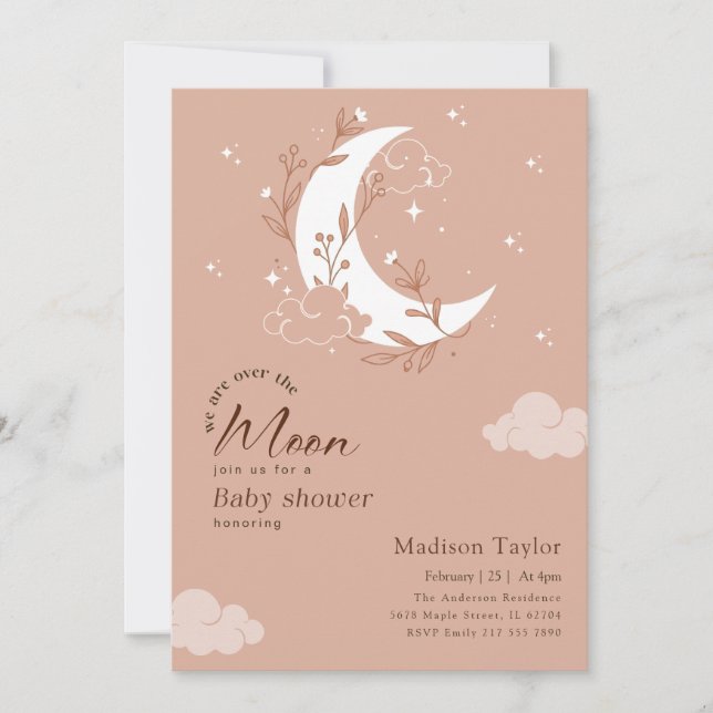 Convites Chuva de Encanto Aquarela: Baby Shower Sob a Lua (Frente)