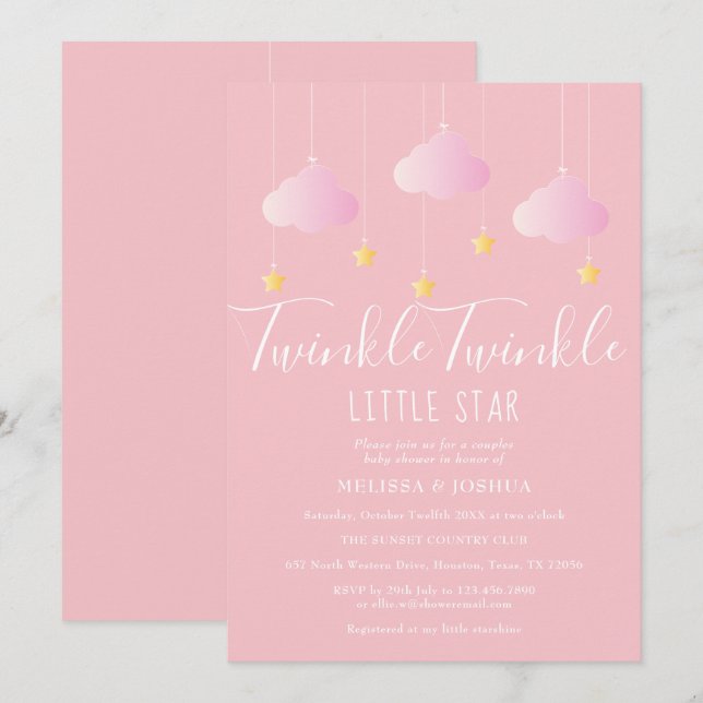 Convites Chuva de Estrelas Casal Chá de Bebê (Frente/Verso)