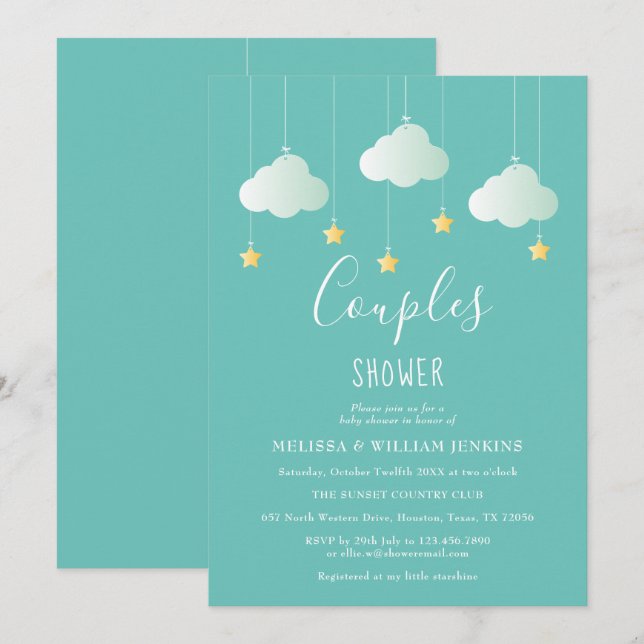 Convites Chuva de Estrelas Casal Chá de Bebê (Frente/Verso)