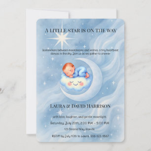 Convites Chuva de Estrelas Celestiais em Aquarela Azul para