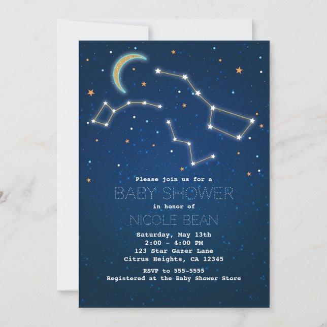 Convites Chuva de Estrelas da Constelação da Ursa Maior Chá (Frente)
