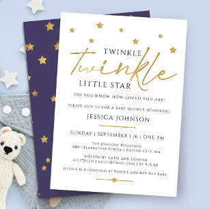 Convites Chuva de Estrelas Douradas Baby Shower