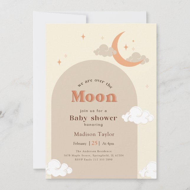 Convites Chuva de Estrelas e Lua Baby Shower (Frente)