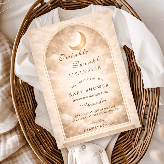 Convites Chuva de Estrelas e Lua Dourada Baby Shower (Criador carregado)