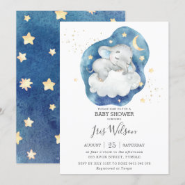 Convites Chuva de Estrelas Elefante Adormecido Baby Shower 