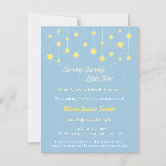 Convites Chuva de Estrelas Elegante Baby Shower (Frente)